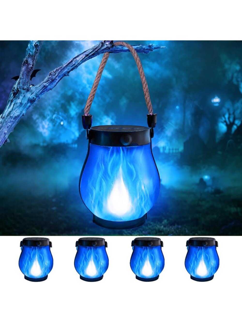 🎃Halloween Blue Flame Light Lanterns Outdoor Waterproof Hanging Auto On/Off